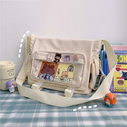 Large Capacity Student Crossbody Bag Canvas Versatile New Japanese Harajuku Solid Color Commuter Shoulder Bag Cute Postman Bag