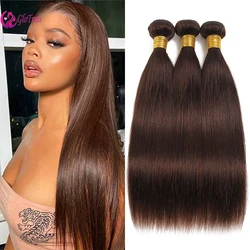 Mechones de cabello humano liso para mujer negra, extensiones de cabello de tejido virgen brasileño, marrón oscuro, suave y sedoso, 12-26 pulgadas, 100 g/PC