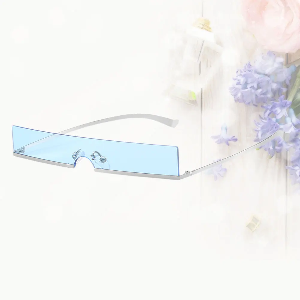 

1Pcs Sunglasses Rimless Rectangular Blue Small Frame Uv 400 Protection Stylish Metal Frame Outdoor Use Chic Sunglasses