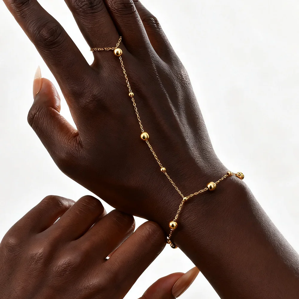 

Stainless Steel Bead Hand Chain Bracelet For Women, Trendy Ring Bracelet Hand Chain Body Jewelry