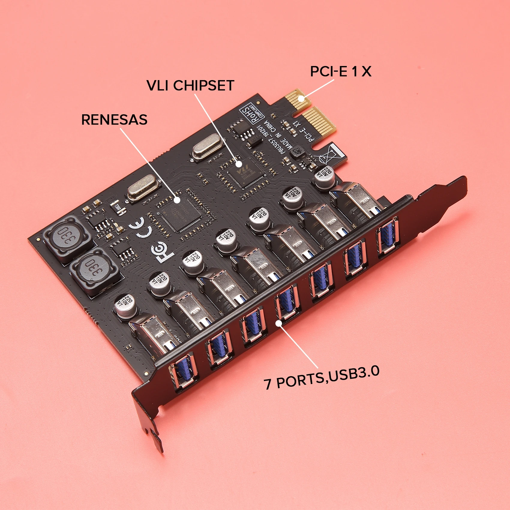 

A83I-USB 3.0 Адаптер карты расширения PCI-E 7-портовый адаптер-концентратор Внешний контроллер PCI-E Extender Карта PCI Express для настольных ПК