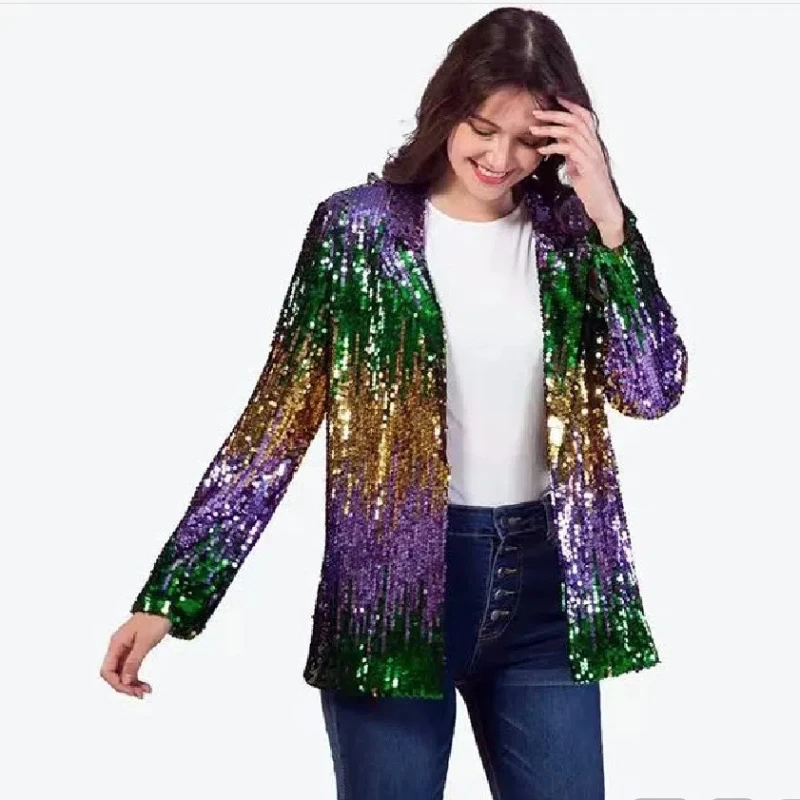 New Gradient Multi-color Bead Sequin Business Casual Holiday Loose Festive Long Suit Jacket