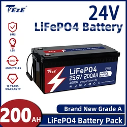 TezePower 24V 100AH 200Ah 300AH Lifepo4 Battery Pack Built-in BMS With Self-heating and Active Balancer Rechargeable Cells