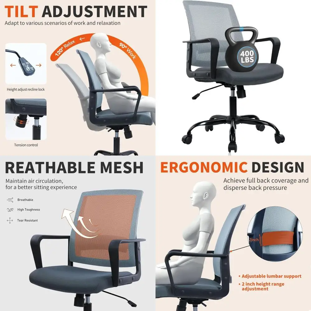 

Mesh Ergonomic Office Chair with Lumbar Support, Comfortable Rolling Computer Desk Chair for Home or Conference, Gray