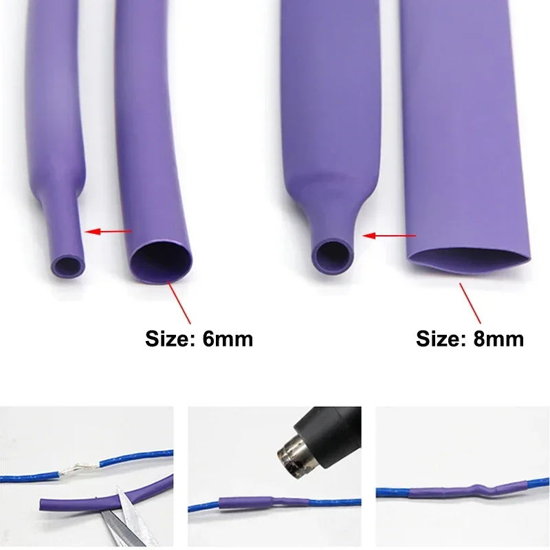 1/5/10M Purple 2:1 Heat Shrink Tube Dia. 1.5mm ~ 50mm Thermoretractile Wire Repair DIY Shrinkable Case Cover Cable Shrink Wrap