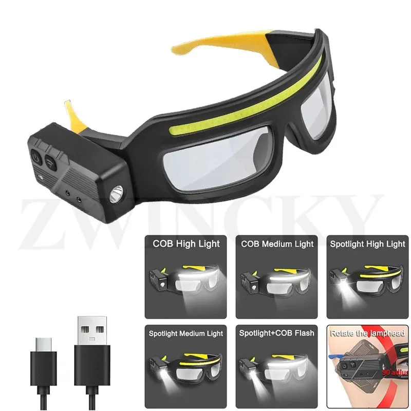 

New multifunctional glasses light with Type-C charging, warning headlamp, compact and portable, touch-sensitive headlamp