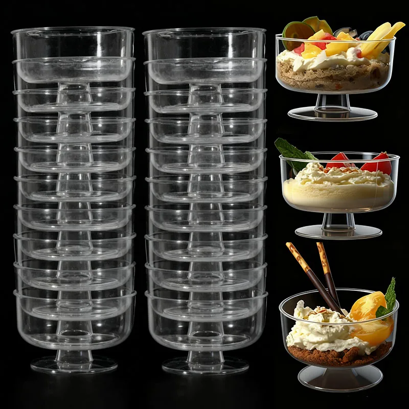 10/20 قطعة كوب تقديم الحلوى البلاستيكي الشفاف كأس الحلوى المستديرة موس كوب الآيس كريم أكواب بودنغ الفاكهة أكواب حاوية واضحة للحفلات