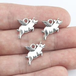 Newest 20Pieces 14*19mm Mixed Alloy Antique Silver Color Flying Pig Charms Fashion Pendant Necklace For DIY Jewelry Making