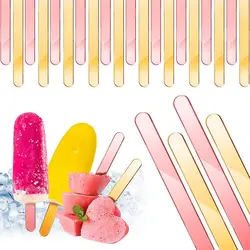 20Pcs Clear Reusable Ice Cream Sticks Rose Gold Handmade Summer Ice Cream Bars DIY Crafts Home Acrylic Popsicle Sticks