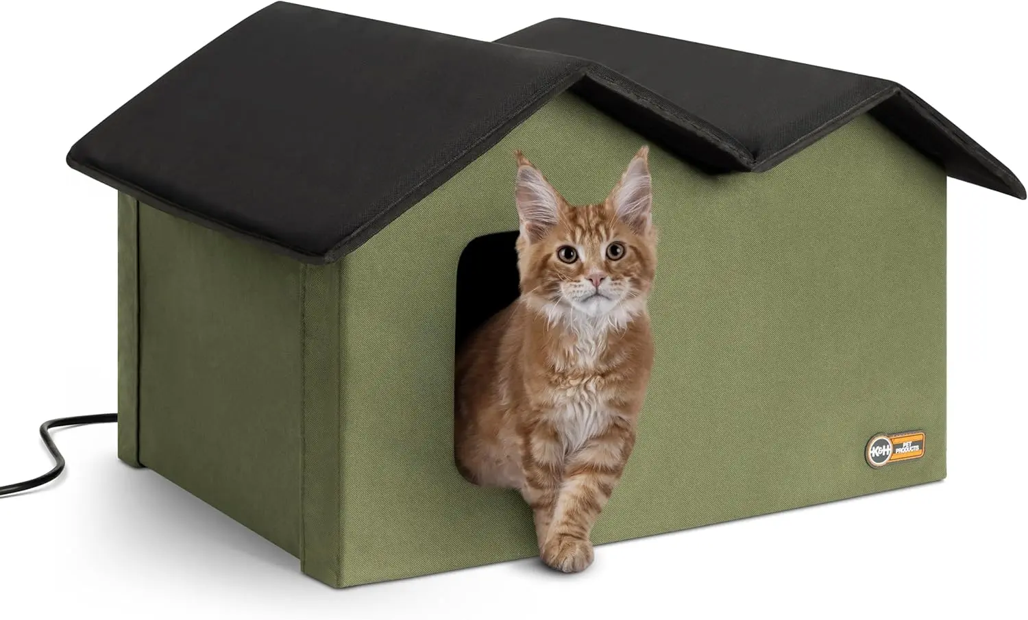 

Extra-Wide Heated Outdoor Cat House with 2 Escape Doors, Insulated Weatherproof Shelter and Removable Warm Bed