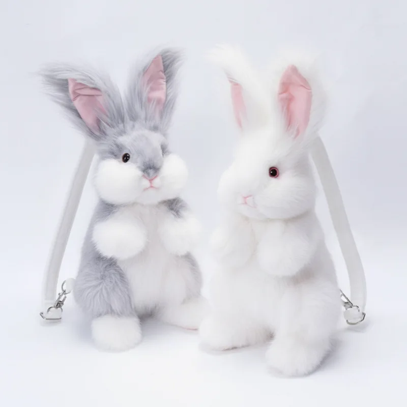 Sac à dos réaliste en peluche de lapin Angora, jouet en peluche Super doux, sac de lapin portable, cadeau d'anniversaire mignon et câlin