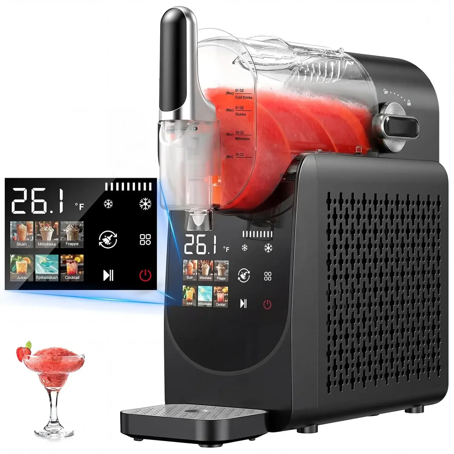 Slushie Machine No Ice Needed, Auto-Clean, Slushy Machine for Home, 220W Quick Frozen Drink Maker with 6 Preset Programs for Mar