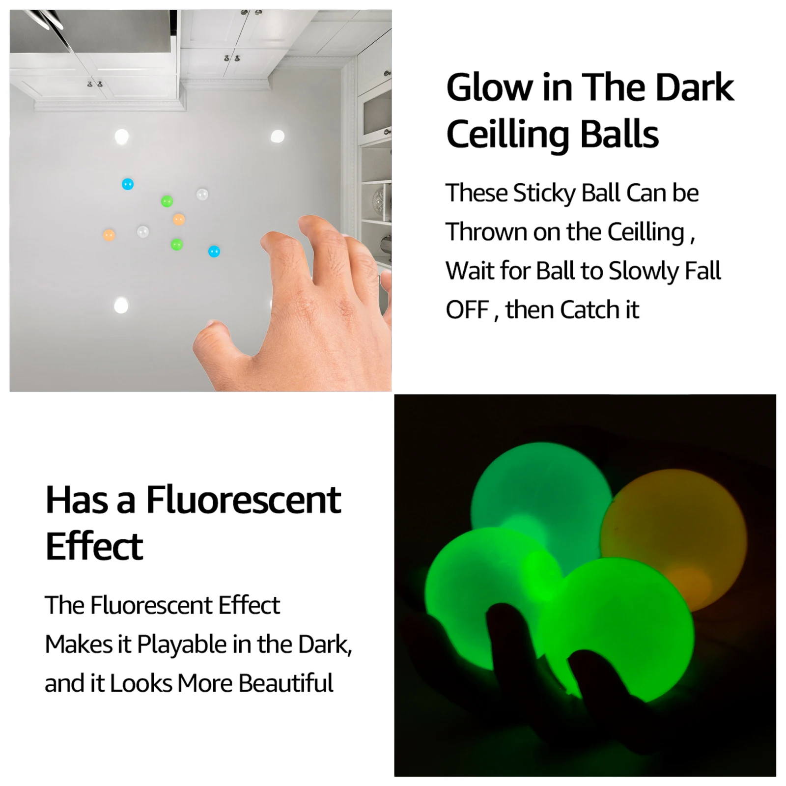 4Pcs Glow in The Dark Ceiling Balls Stress Relief Glowing Balls Luminous Sticky Balls Soft Sticky Wall Balls Kids Sensory Toys