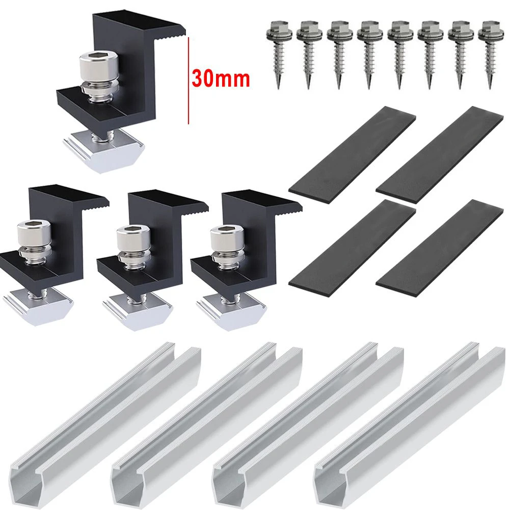 Imagem -03 - Solar Module Bracket Mounting Rail Fixação Fotovoltaica End Clamp Middle Clamp Instalação Track Conjunto para Telhado Plano