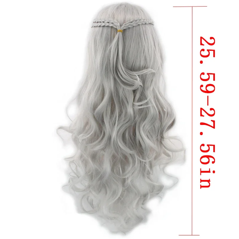 Daenerys Targaryen Weave Lang Krullend Haar Bal Rok Voeren Hoofddeksels Zilverkleurige Pruik Een Lied van Ijs en Vuur Rol Gouden Hoofddeksels