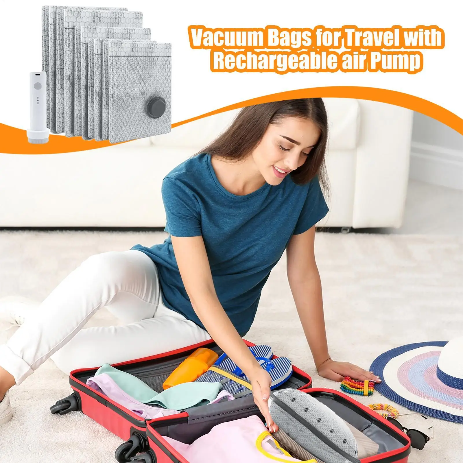 

Дорожные вакуумные пакеты с насосом. 9-компонентный пакет для одежды. Влагостойкие сумки для багажа с перезаряжаемым насосом для круизных поездок.