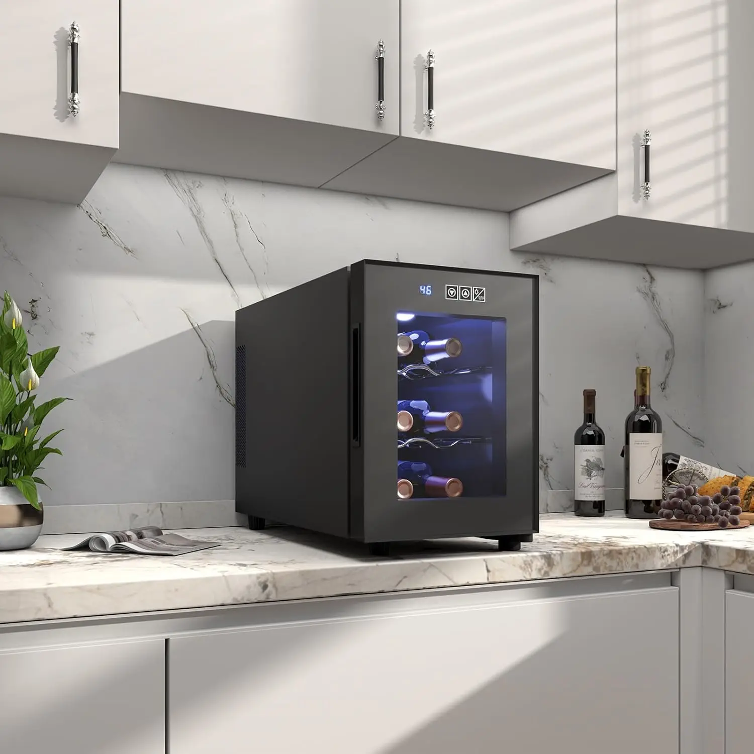 6 Bottle Wine Cooler, Wine Fridge Small with Digital Temperature Control, 46-66℉, Countertop Wine Cooler Refrigerator, Mini Free