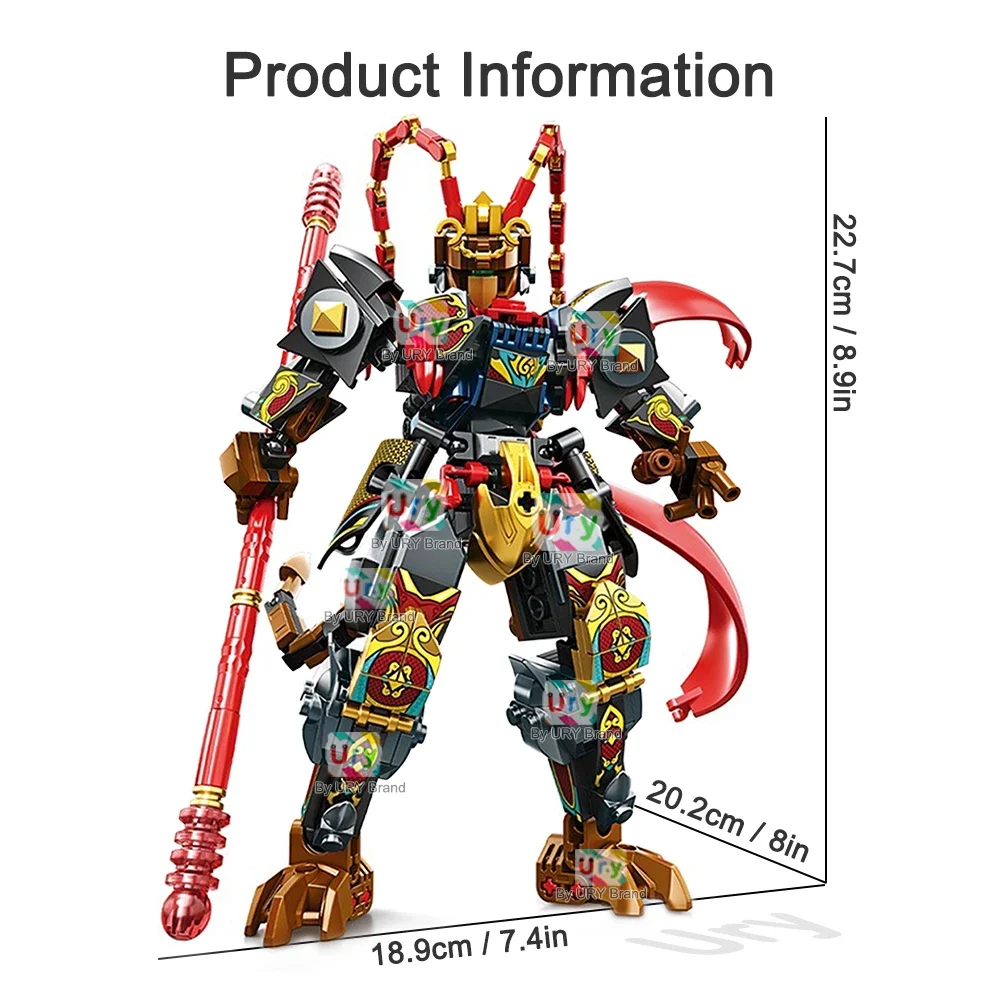 Game Series Black Chinese Mythological Wukong Stories Warrior Robot Mech Set Fighter Building Blocks Toys for Boys Chritmas Gift