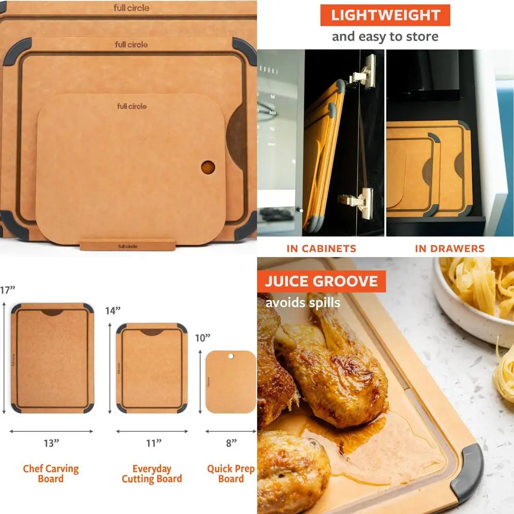 

Sustainable 3-Piece Dishwasher Safe Cutting Board Set with Holder, BPA-Free