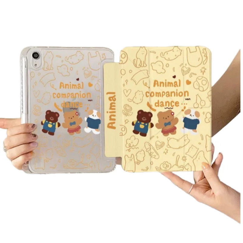 Cartoon Dancing Animals Pen Slot Tablet Case For iPad 2026 Air 8 7 6 4 3 2 1 Pro 2024 11in 12th 11 10 9 8 7 6 5th Cover