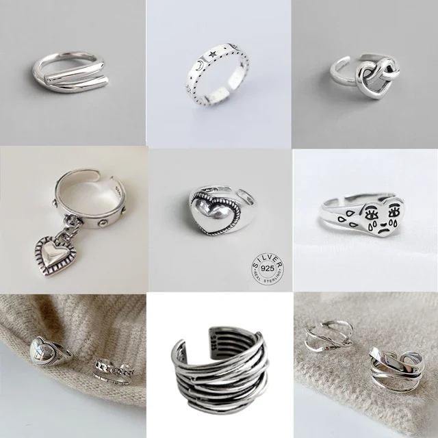 Anillos de plata de ley 925 auténtica para mujer, anillos de gemas circulares finos minimalistas negros de 2 capas, joyería tallada S925