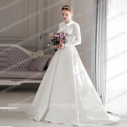Saudi Arab Elegant A Line Wedding Dresses Muslim For Woman Sexy Long Sleeve Satin Formal Princess Bride Gowns Vestidos De Novia