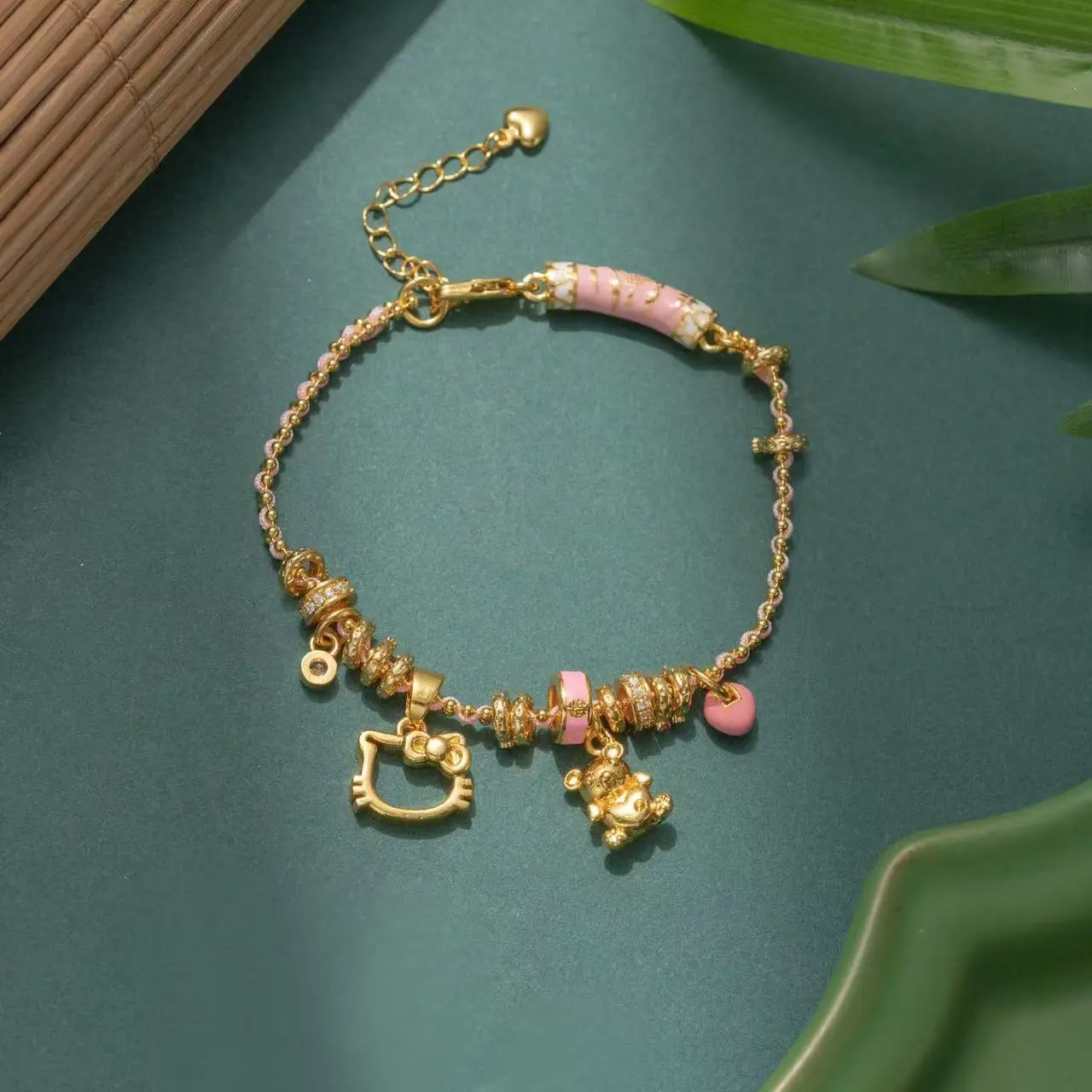 

Miniso Gold Enamel Lucky Bracelet Heart Design Coiled Pink Carousel Hello Kitty Best Friend Jewelry