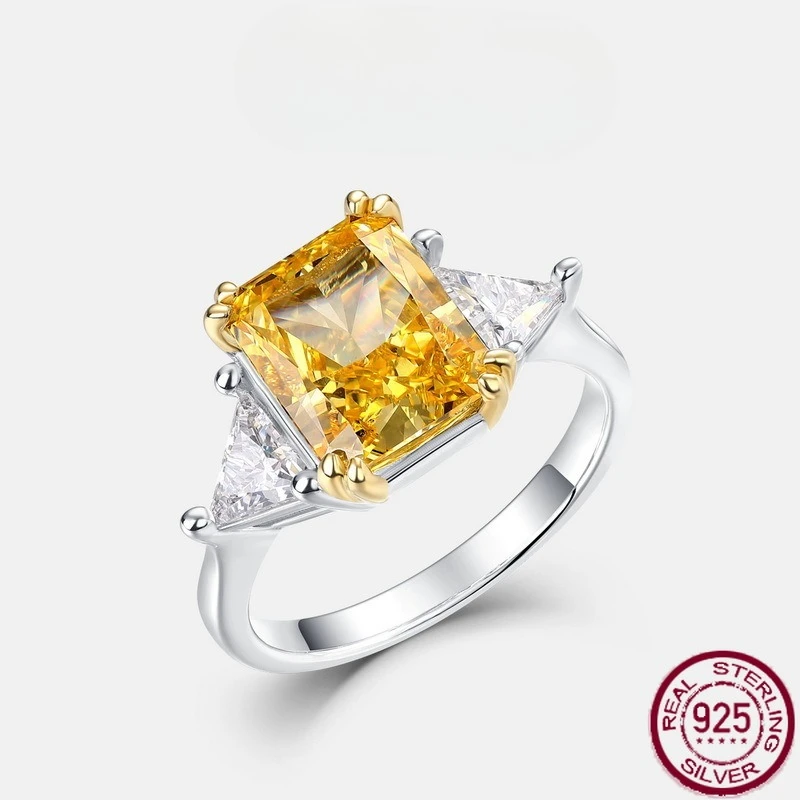 

New S925 pure silver yellow ice flower cut high carbon diamond design, light luxury, compact and exquisite wedding jewelry