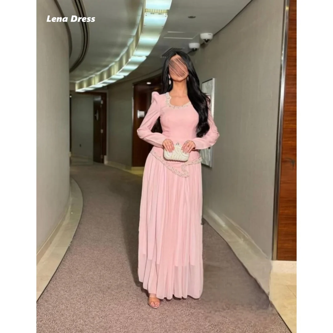 

Lena Customized Ball Gowns Long Sleeves Women Evening Dress for Elegant Party Pink Luxurious Women's Evening Dresses Line A Prom