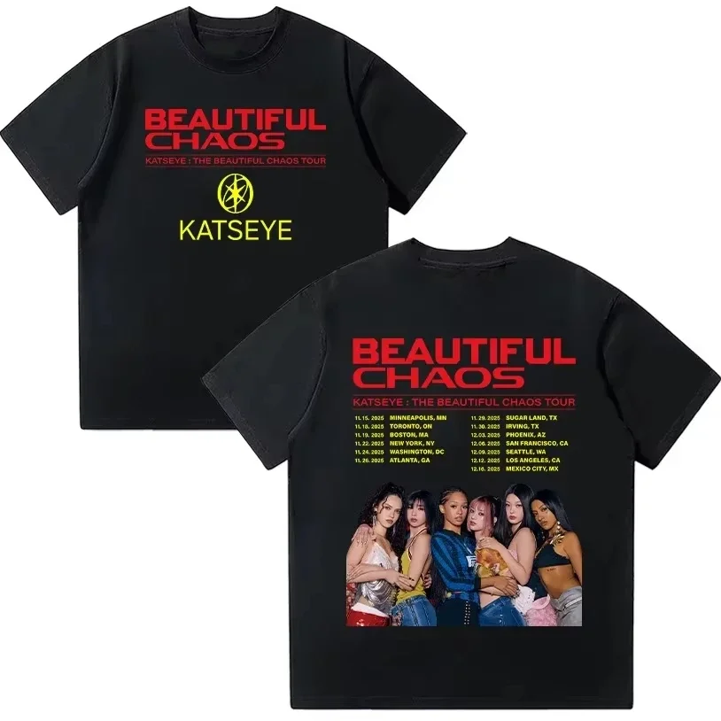 

Women Pure Cotton Tops KATSEYE Beautiful Chaos Tour 2025 T Shirt Fashion Printed T-shirt Summer Comfort Clothes Unisex Loose Tee