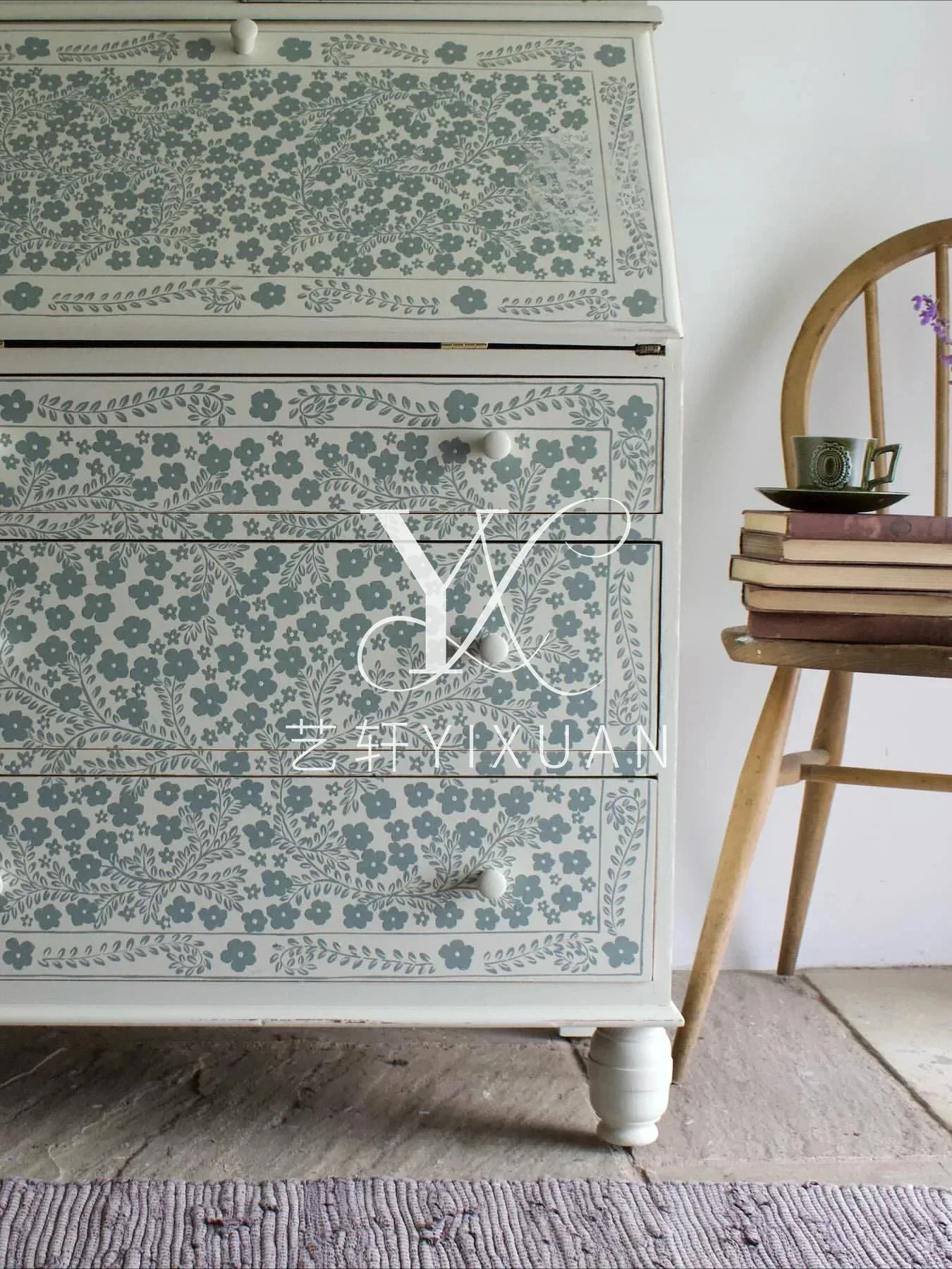 LZ xH French retro painted solid wood bookcase American hand-painted bedroom storage cabinet solid wood