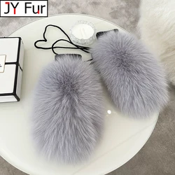 2024 New Women Fashion Brand New Genuine Woollen Fox Fur Covered Winter Gloves Mittens real fox fur luva  fur glove