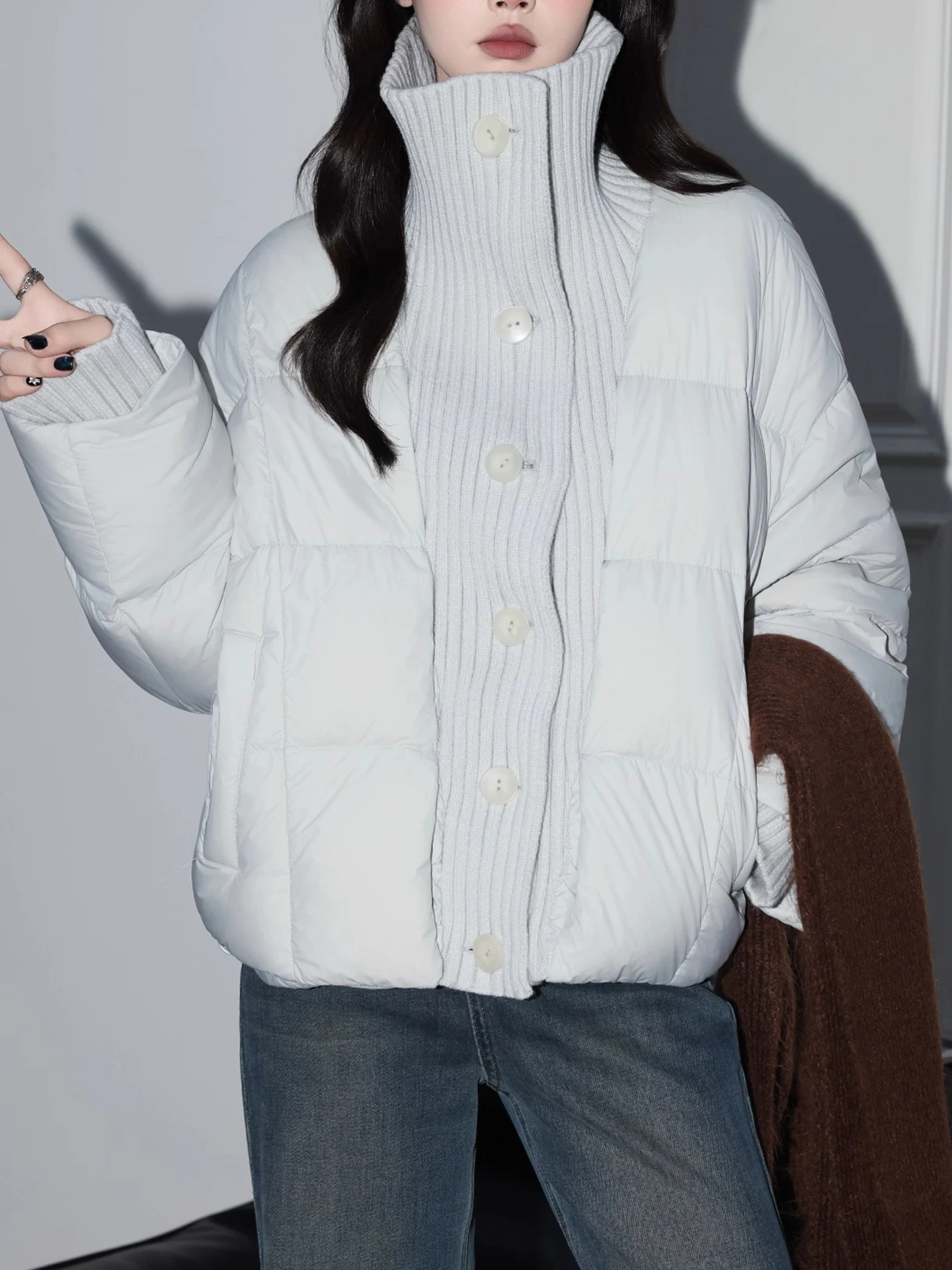 

Корейская повседневная свободная хлопковая куртка с отложным воротником, женская короткая вязаная зимняя новая утепленная хлопковая куртка с длинными рукавами на пуговицах