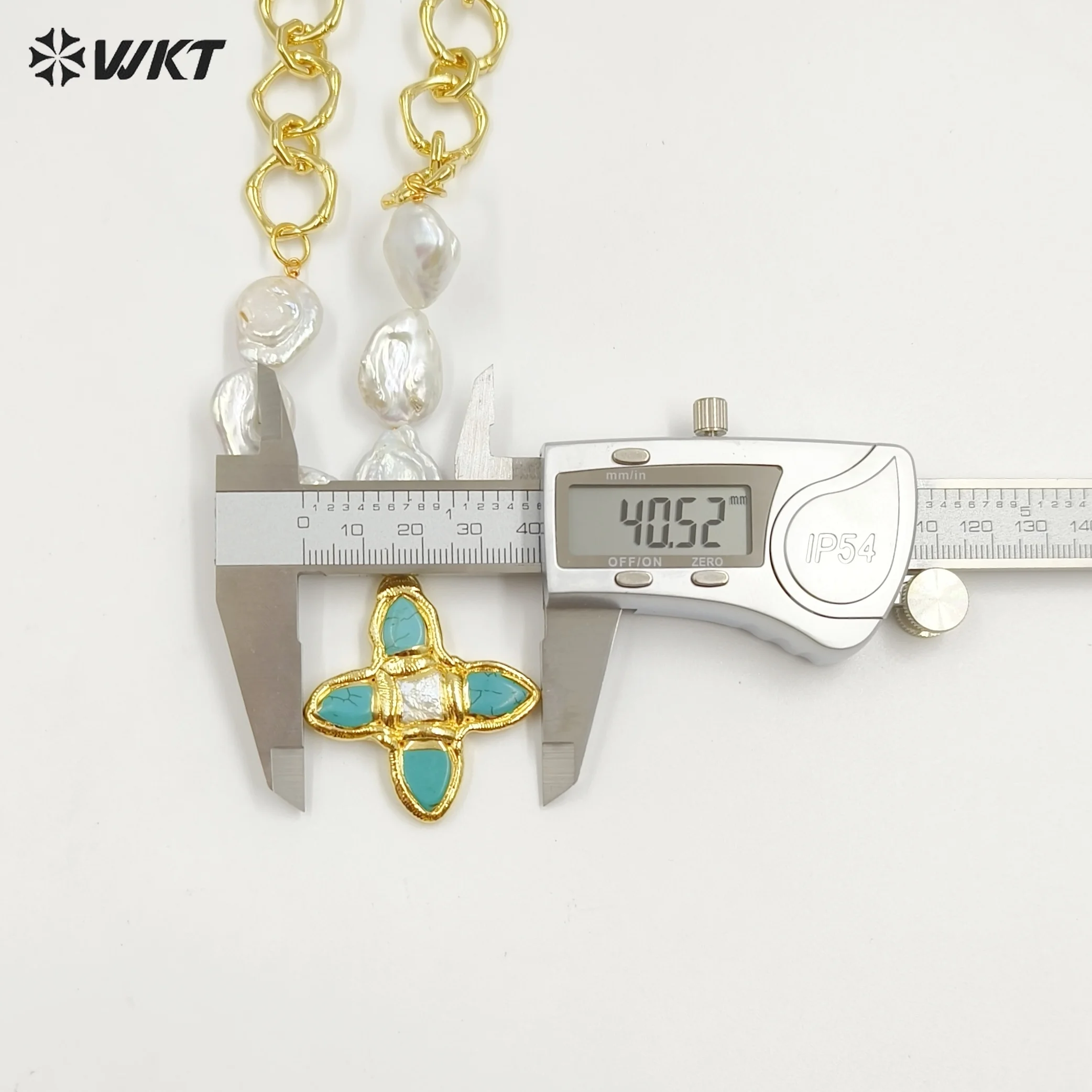 

WT-JN324 Wonderful Retro Natural Pearl Turquoise Simple Necklace 20 inch With Real Gold Plated For Friends ACC