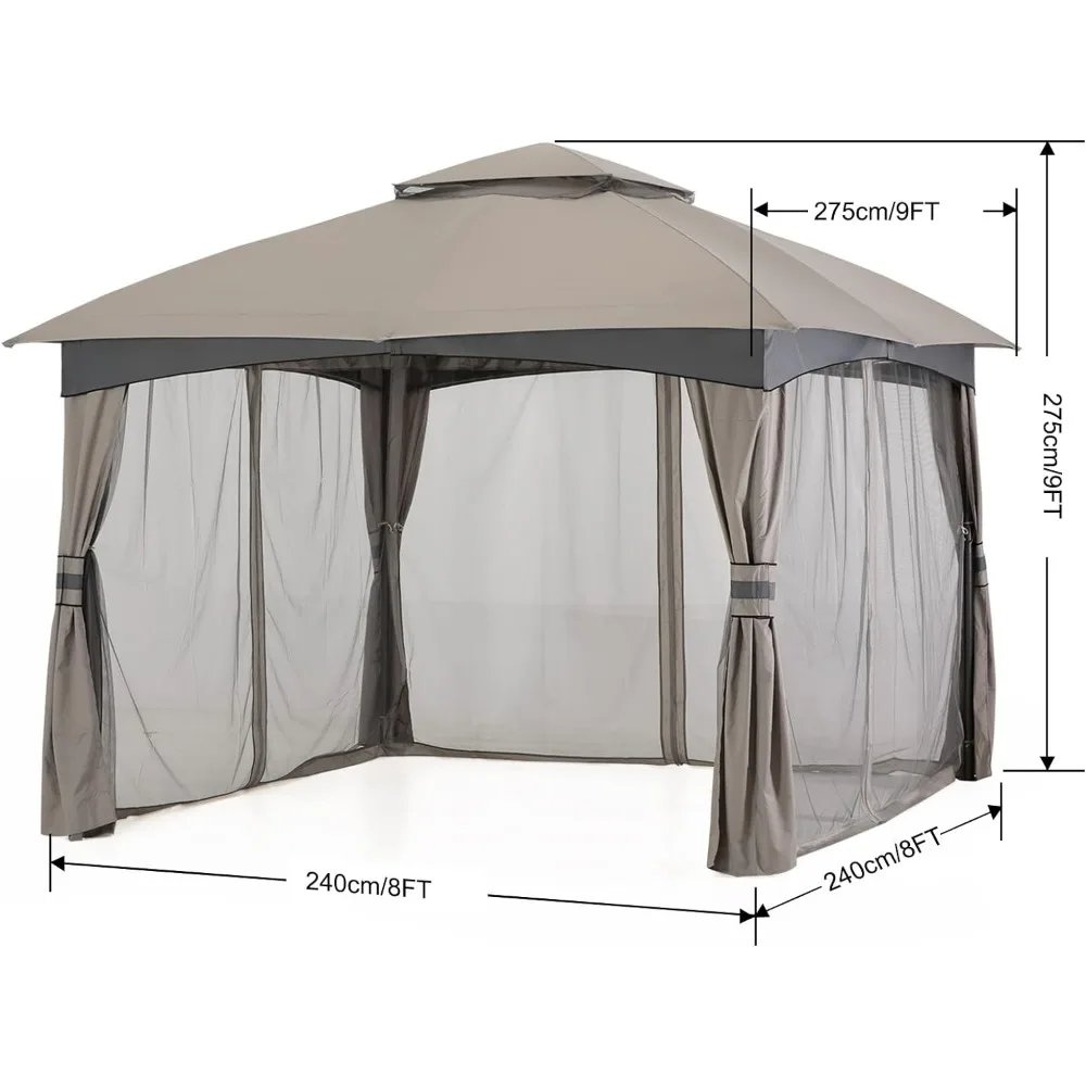 Imagem -03 - Toldo ao ar Livre do Jardim com Upgrade Steel Frame e Rede Pátio Gazebo Grey Canopy Tent Decor 8x8