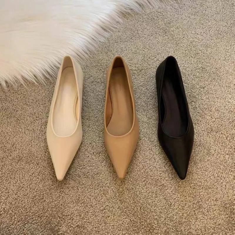 Women Low Heel Pumps Spring Autumn Pointed Shallow Mouth Soft Sole Single Shoe Ladies Work Shoes Female Solid Casual Heels Women