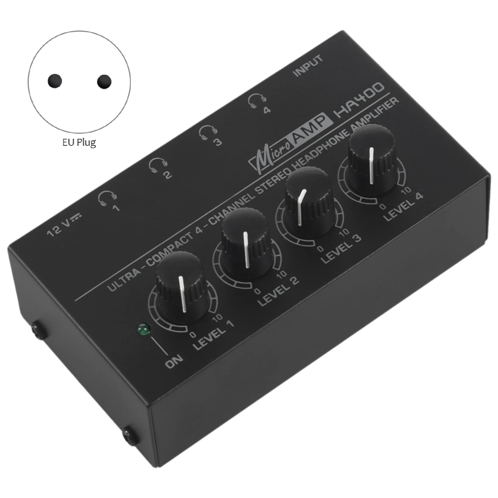 Eu Plug Ha400 4 Channel Headphone Amplifier With Power Adapter Black