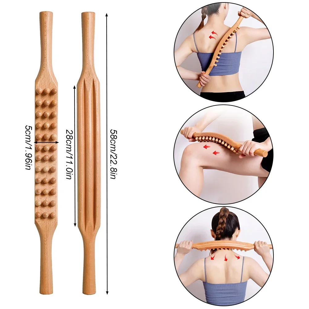 1Pcs  Wood Therapy Massage Tool,36 Beads Back Leg Body Massager Lymphatic Drainage Massage,Handheld Massage Stick for Neck,Back