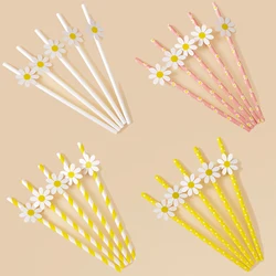 10/20/30pcs Daisy Flower Paper Straws Disposable Drinking Straws Daisy Themed Birthday Party Decorations Wedding Party Supplies