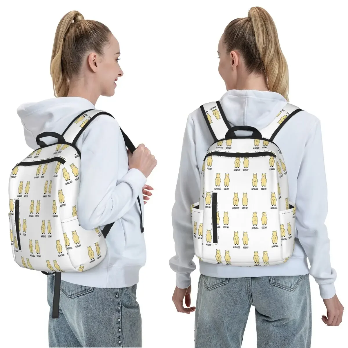 2-Sided Kiss My Alpacass Funny Alpaca Llama Backpack Large Capacity Children BookBag School Bag Shoulder Bags for Men Women