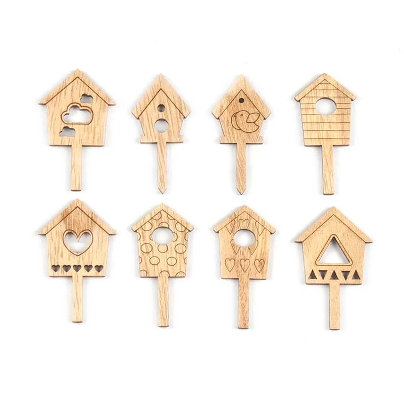 25Pcs 3x5cm Natural House Pattern Wooden Board Insert Ornaments Flowerpot Card Kids Supplies Wood DIY Crafts Home Decor Arts