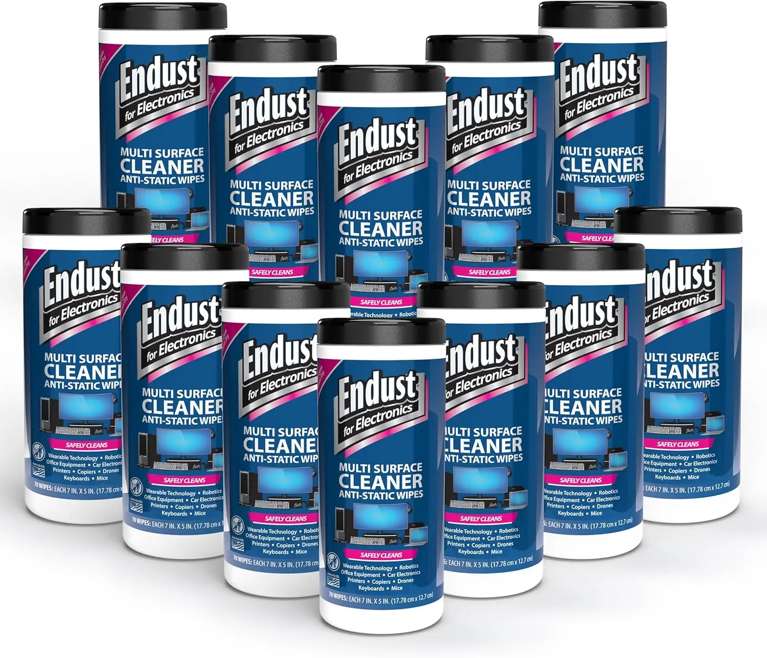Toallitas de Limpieza para Electrónicos, Antiestáticas, Seguras para Múltiples Superficies, Sin Alcohol ni Amoníaco, Paquete de 12 con 70 Toallitas