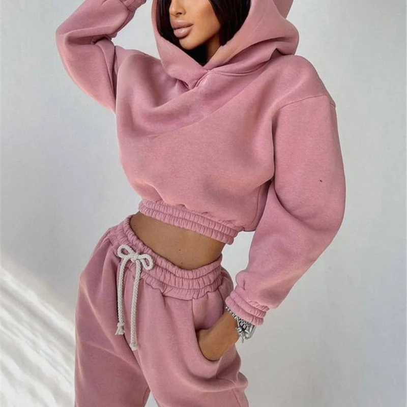 Women Tracksuit Set High Waist Sweatpants And Hooded Sweatshirt Suit Casual Spring Autumn Fitness Two Piece Set Female Outfits