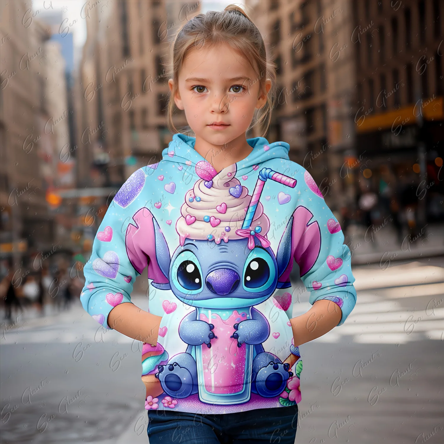 MINISO Cartoon Stitch 3d Print Girls Cute Hoodies Long Sleeve Hooded Sweatshirt Tops Lovely Pullover Spring Autumn New Clothing