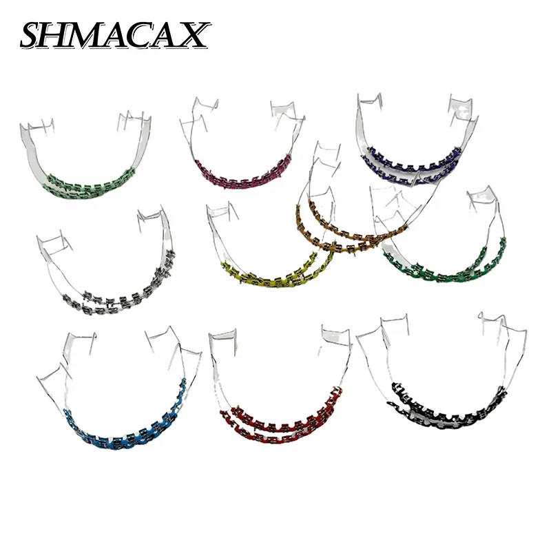 

1 пара стоматологических металлических брекетов из дуги с крючками, металлический кронштейн и ортодонтические лигатуры, завязки, красочные временные украшения для зубов