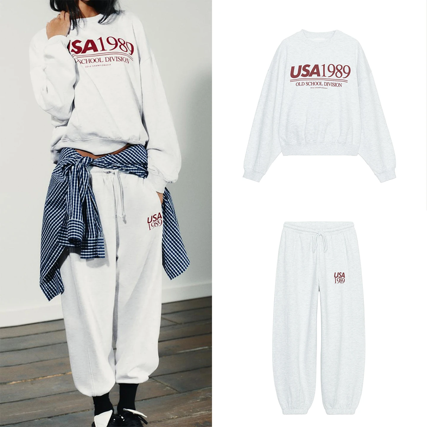 

Z Women's Loose Printed Sweatirt And Pants Commute Simple Faion Set Long Sve round Ne Autumn Season Workwear