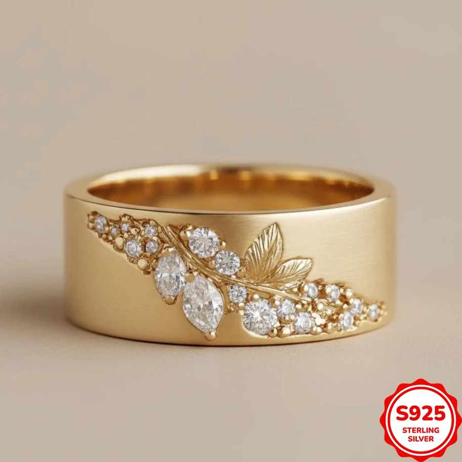 Geometric Green Color Stone Gold Leaf Ring For Women Ring Wedding Engagement Rings Gift Fashion Custom Jewelry