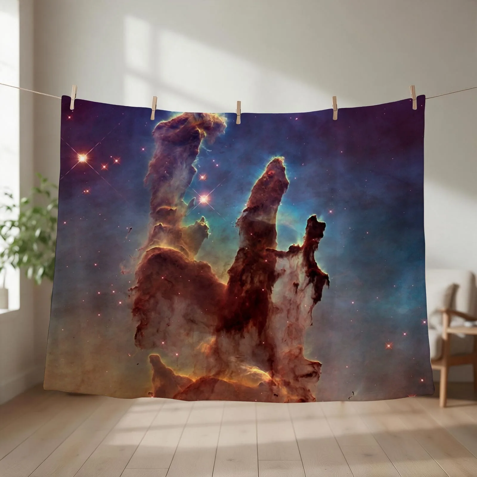 Pillars of Creation, Eagle nebula, space exploration Throw Blanket couch cozy soft plush fuzzy picnic outdoor blanket