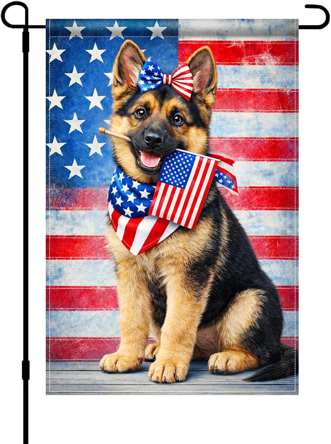 BlissYard Patriotic German Shepherd Decor 12x18 Inch Burlap Flag | Patriotic Banner Americana Sign Small Yard Decor Seasonal uui