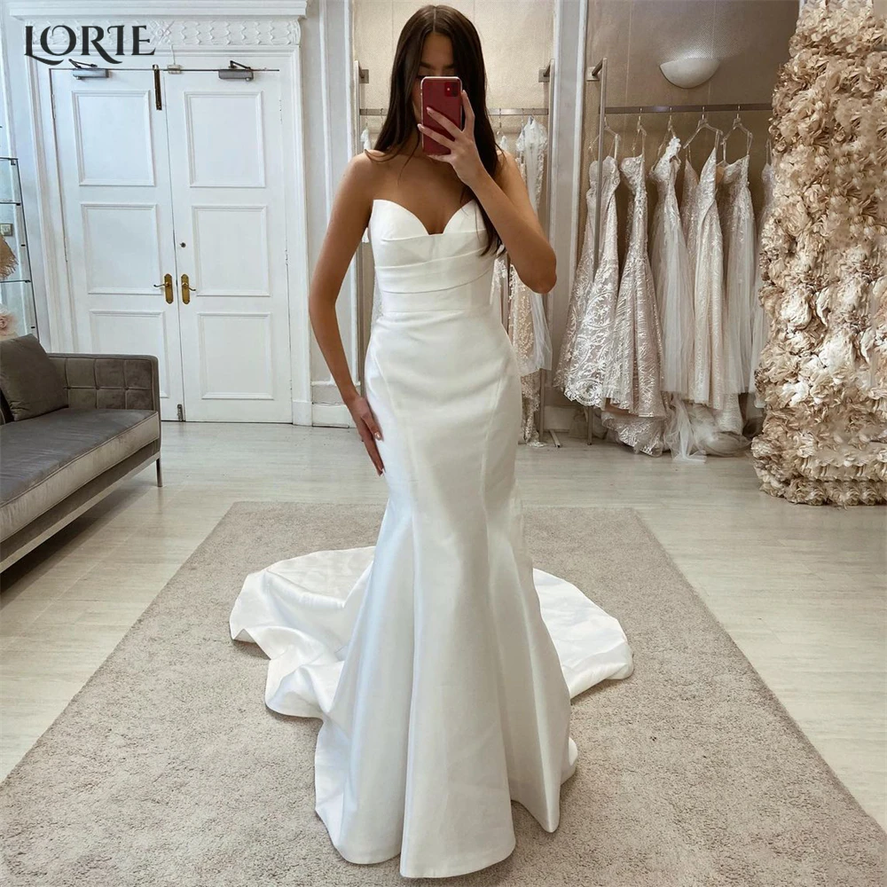 

LORIE Solid Beach Mermaid Wedding Dresses Off Shoulder Pleated Sweetheart Elastic Satin Bridal Gowns Vintage Bride Dress 2022